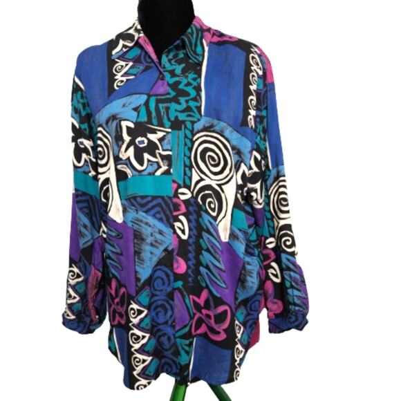 Jeri Marque Tops - Vintage Jeri Marque Floral Button Front 80s Tunic Top Size 14 Wearable Art